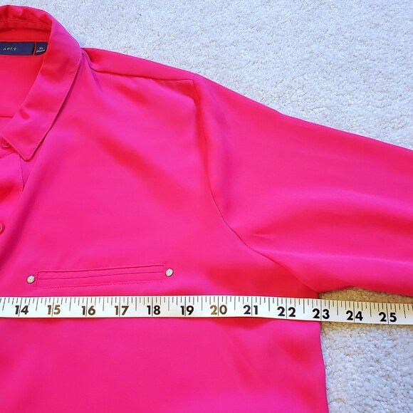 Apt 9 Hot Pink Button Up Blouse Long Roll Tab Sleeves Womens Sz XL Career Office - Picture 7 of 9